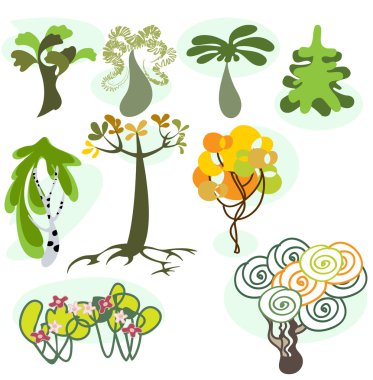 Set of nine different trees clipart