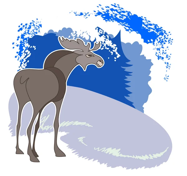 Elk in a forest glade — Stock Vector