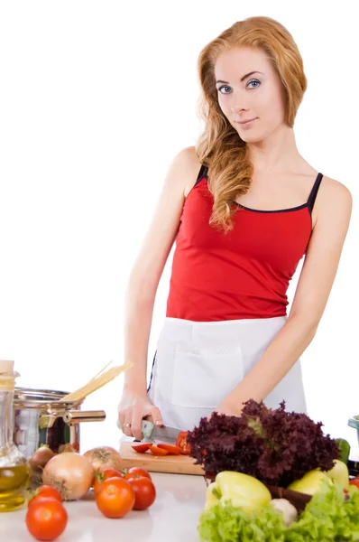 Žena a těstoviny ingredience — Stock fotografie