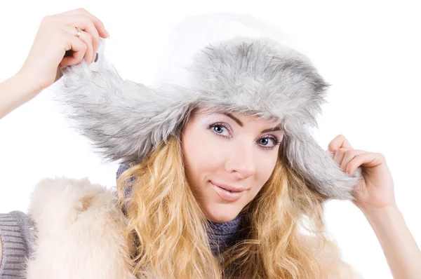 Woman in fur gray hat Royalty Free Stock Images
