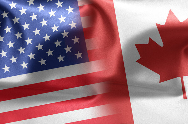 Flags of the United States and the Canada.