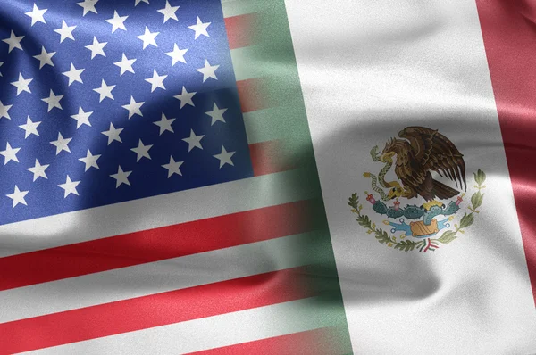 Σημαίες από τις Ηνωμένες Πολιτείες και το Μεξικό. — Φωτογραφία Αρχείου