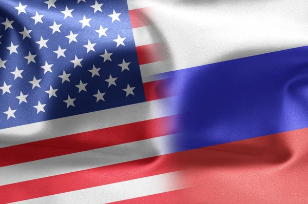 Flaggor av Förenta staterna och Ryssland. — Stockfoto