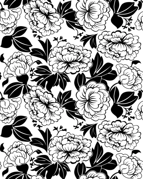 Peonies seamless black and white — Stock Vector