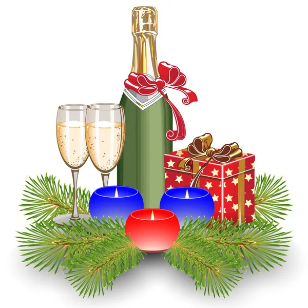 Champagne et bougies — Image vectorielle