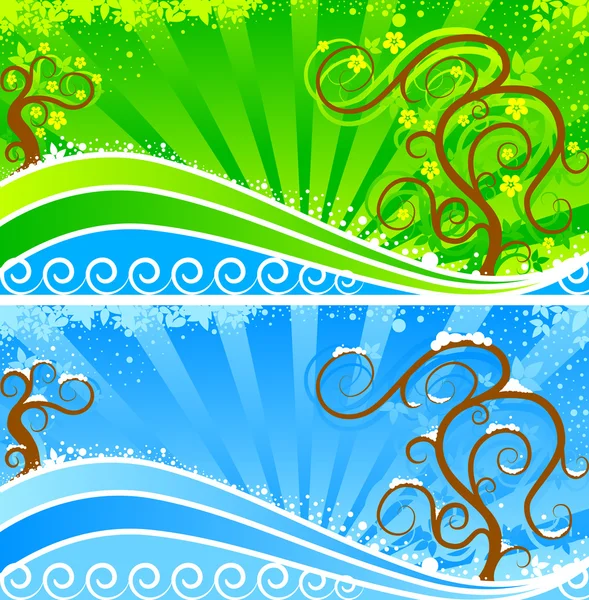 Winter and summer. Banners. — Stock Vector