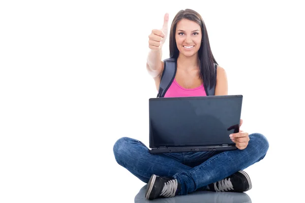 Succesvolle student met laptop — Stockfoto