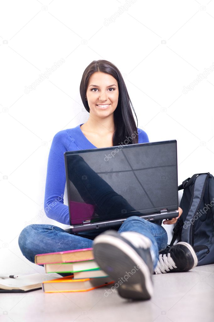 High school student with laptop