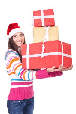 Girl with christmas present clipart