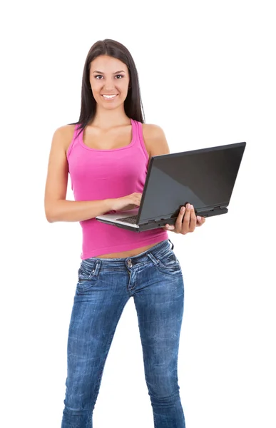Smiling teenager with lap top — Stock Photo, Image