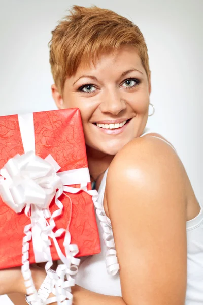 Happy girl with present — Stock Photo, Image