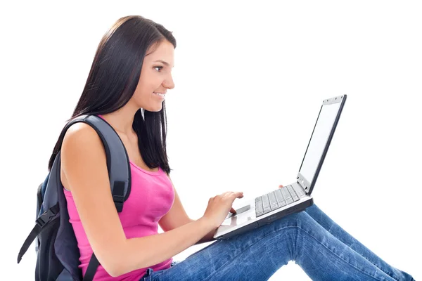 Concentrate girl typing on laptop — Stock Photo, Image