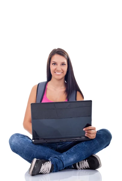 Beautiful isolated teen laptop girl — Stock Photo, Image