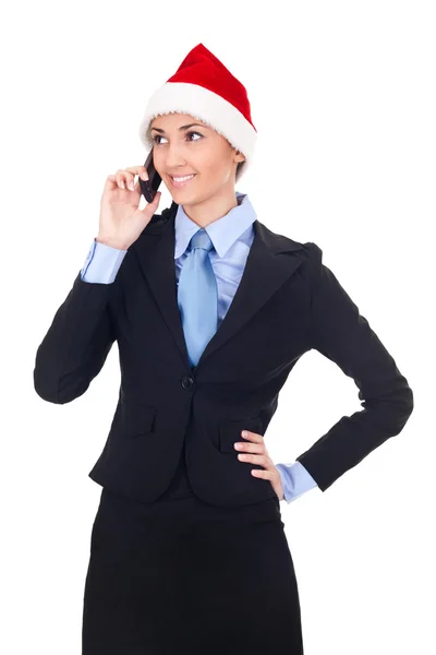 Рождественская деловая женщина разговаривает по телефону — стоковое фото