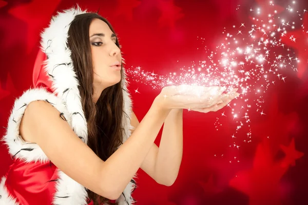 サンタ女の子吹く雪 — ストック写真