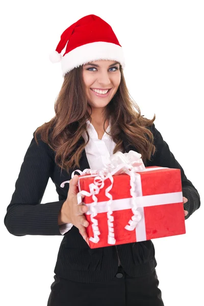 Mujer de negocios con regalo de Navidad — Foto de Stock
