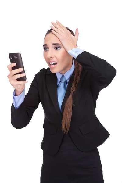 Affärskvinna får dålig textmeddelande — Stockfoto