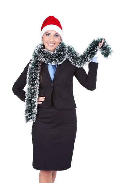 Donna d'affari con cappello da Babbo Natale — Foto Stock