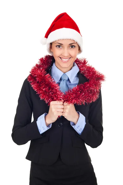 Mulher de negócios em chapéu de Natal — Fotografia de Stock