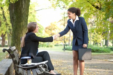 Two businesswomen handshaking clipart