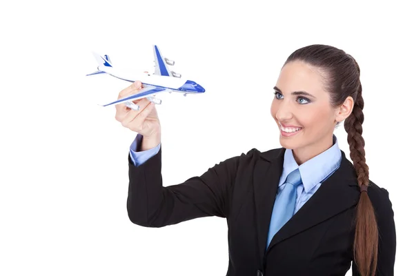 Businesswoman with plane — Stock Photo, Image