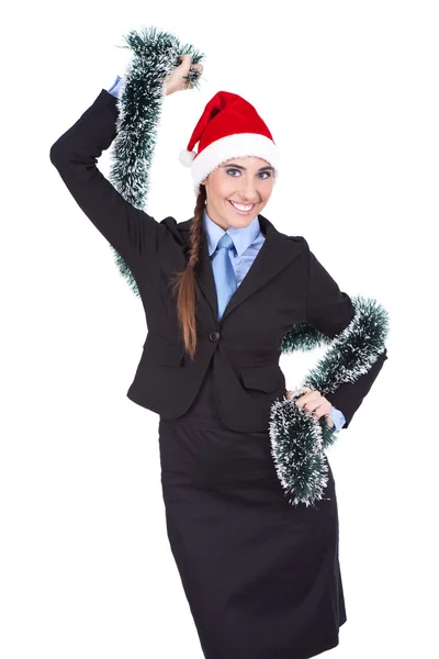 Christmas business woman wearing santa hat Royalty Free Stock Photos
