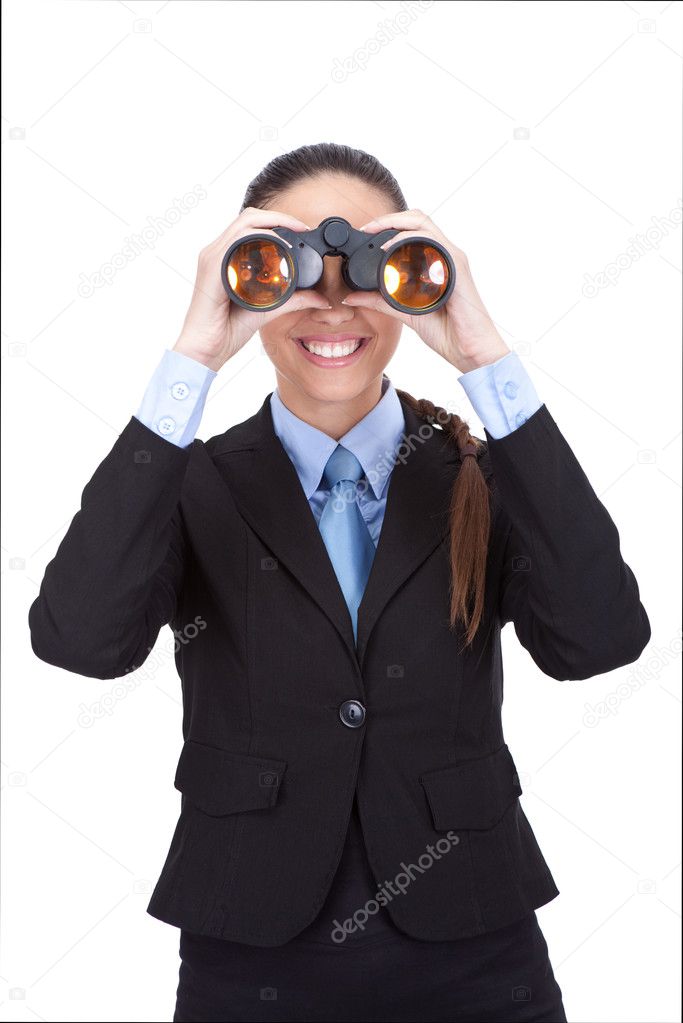 Businesswoman using binoculars