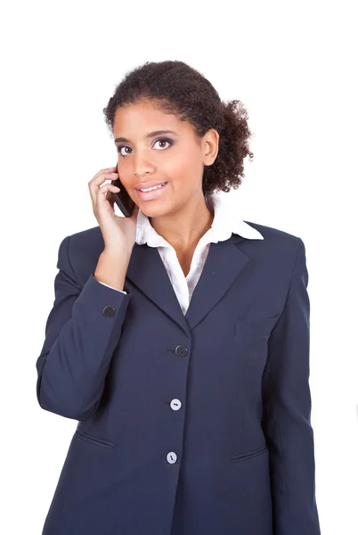 Fröhliche Geschäftsfrau am Telefon — Stockfoto