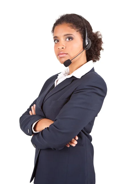 Representativa affärskvinna med headset — Stockfoto