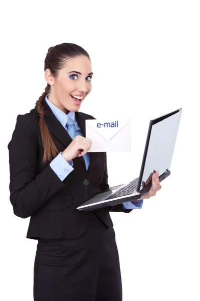Kobieta otrzyma e-mail — Zdjęcie stockowe