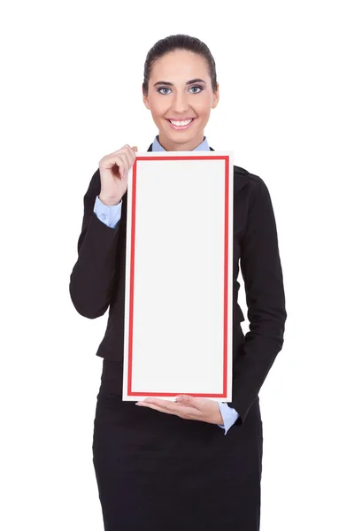 Young businesswoman with banner — Stock Photo, Image