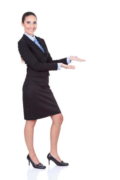 Businesswoman presenting your product — Stock Photo, Image