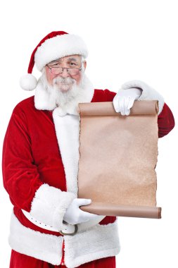 Santa holding blank scroll list clipart