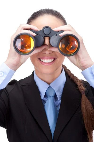Businesswoman with binoculars — Stock Photo, Image