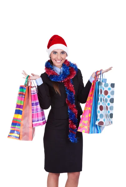 Boże Narodzenie kobieta z torby na zakupy — Zdjęcie stockowe