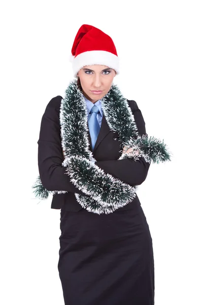 愤怒的妇女与圣诞老人帽子 — 图库照片