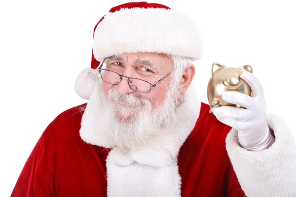 Santa met piggy bank — Stockfoto