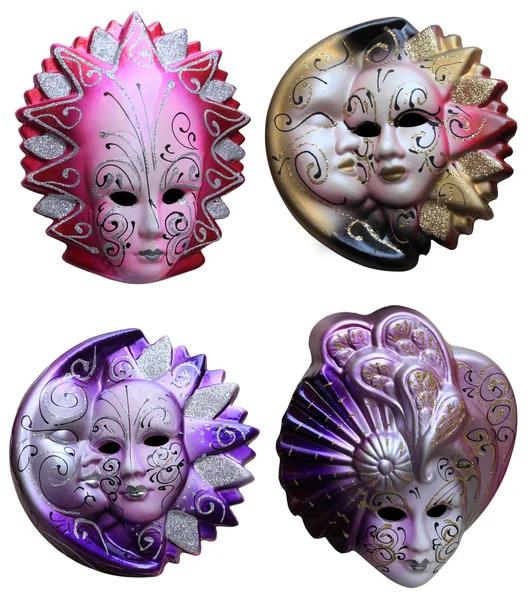 Collage de cuatro coloridas máscaras venecianas — Foto de Stock