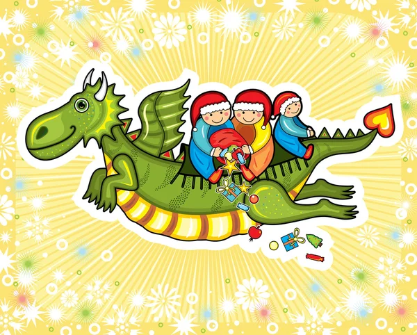 Dragon Nieuwjaar vliegen kind aanwezig — Stockvector