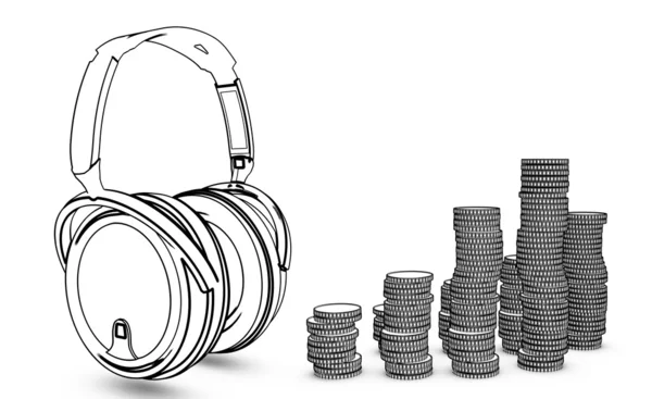 Headphone with coins — Stock Photo, Image