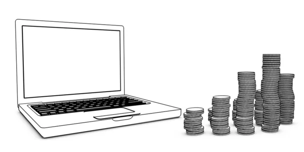 Laptop with coins — Stock Photo, Image