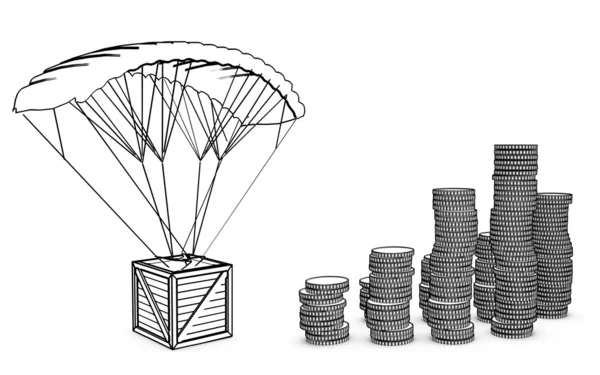 Parachute with coins — Stock Photo, Image