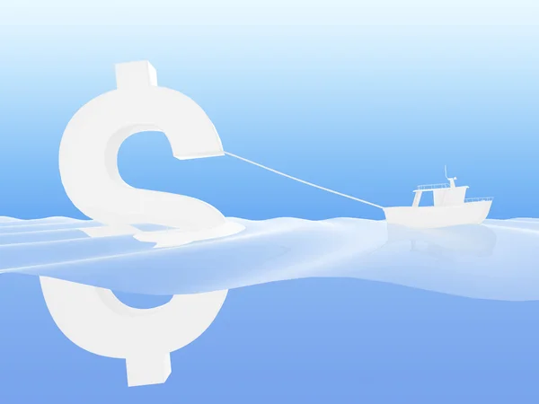 Boat with dollar — Stock Photo, Image