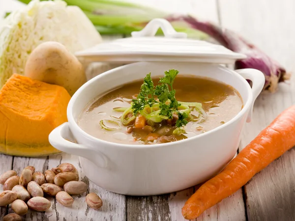 Soup vegetables with ingredients — Stock Photo, Image