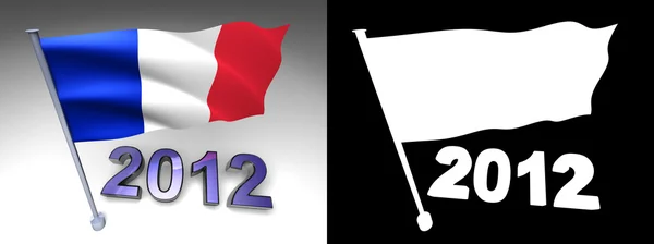 2012 ontwerp en Frankrijk vlag op een paal — Stockfoto