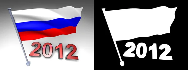 Design 2012 und russische Flagge an einer Stange — Stockfoto