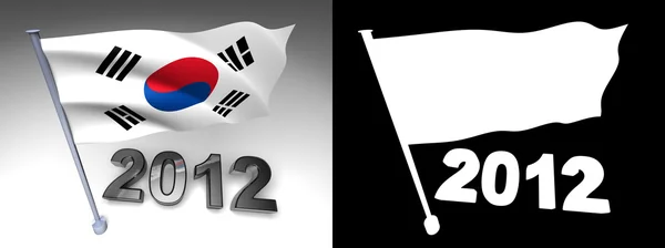 2012 design and South Korea flag on a pole — Stock Photo, Image
