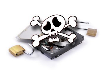 Death'head above hard disk with protection broken clipart
