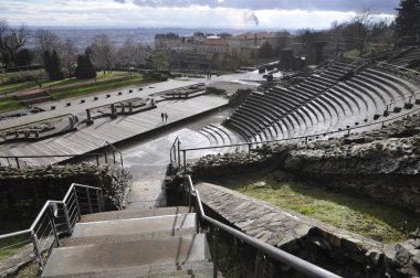 Wide view of a Roman theatre in Lyon city clipart