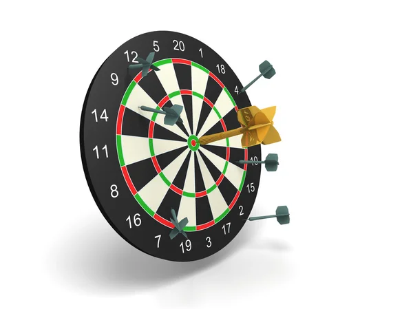 Winner golden dart in center with other bad darts — Stock Photo, Image
